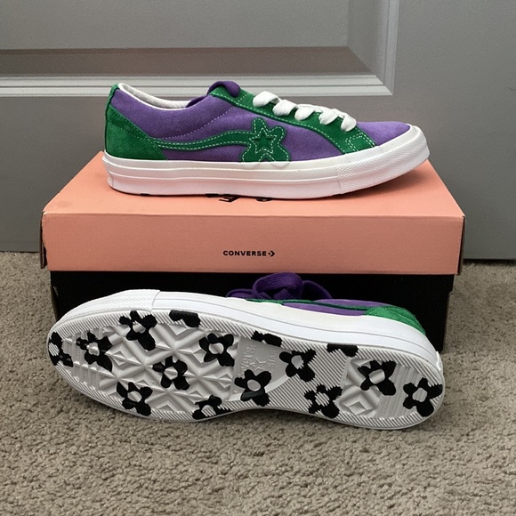 Mens 7 Golf le Fleur green & purple converse - Picture 3 of 4